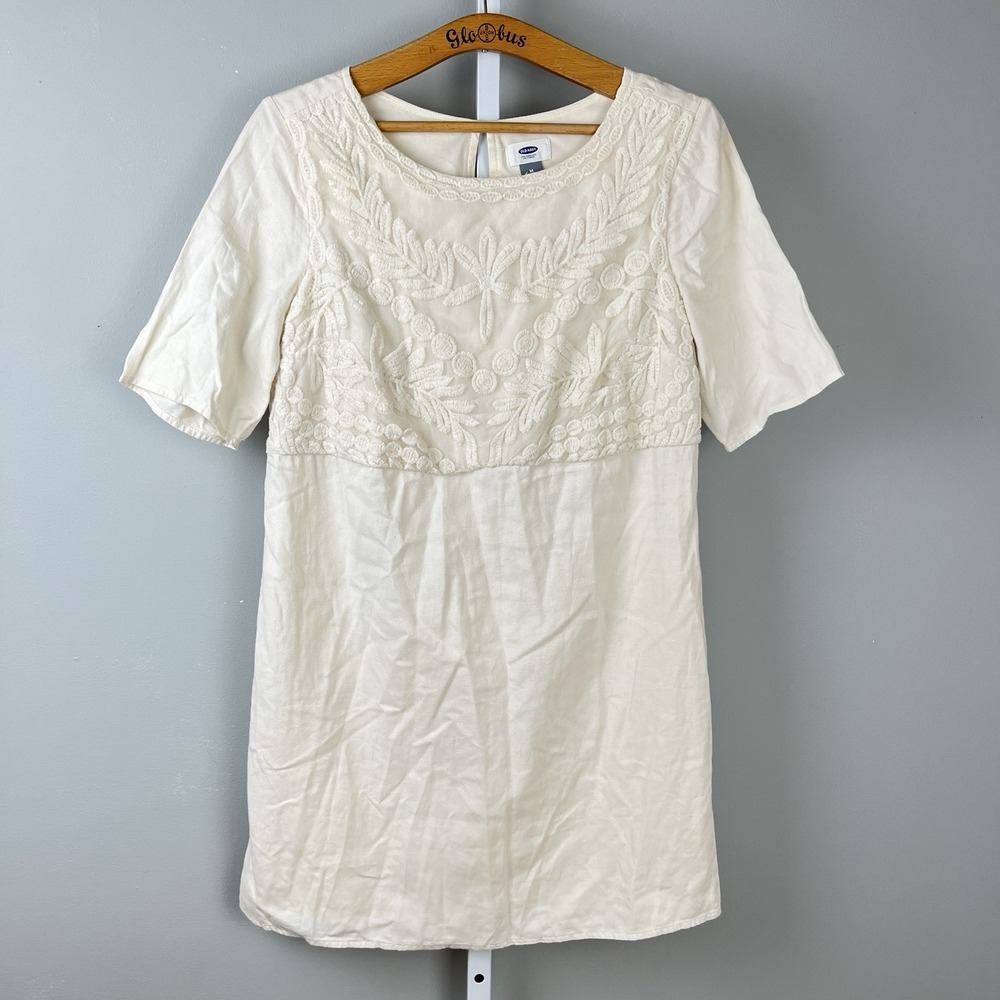 Old Navy Ivory Shift Dress Womens M Lace‎ Overlay Short Sleeve Casual Boho